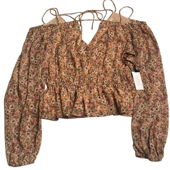 Astr The Label Hart Floral Cold Shoulder Cutout Peplum Top SZ L NWT Romantic Y2K - Picture 10 of 10